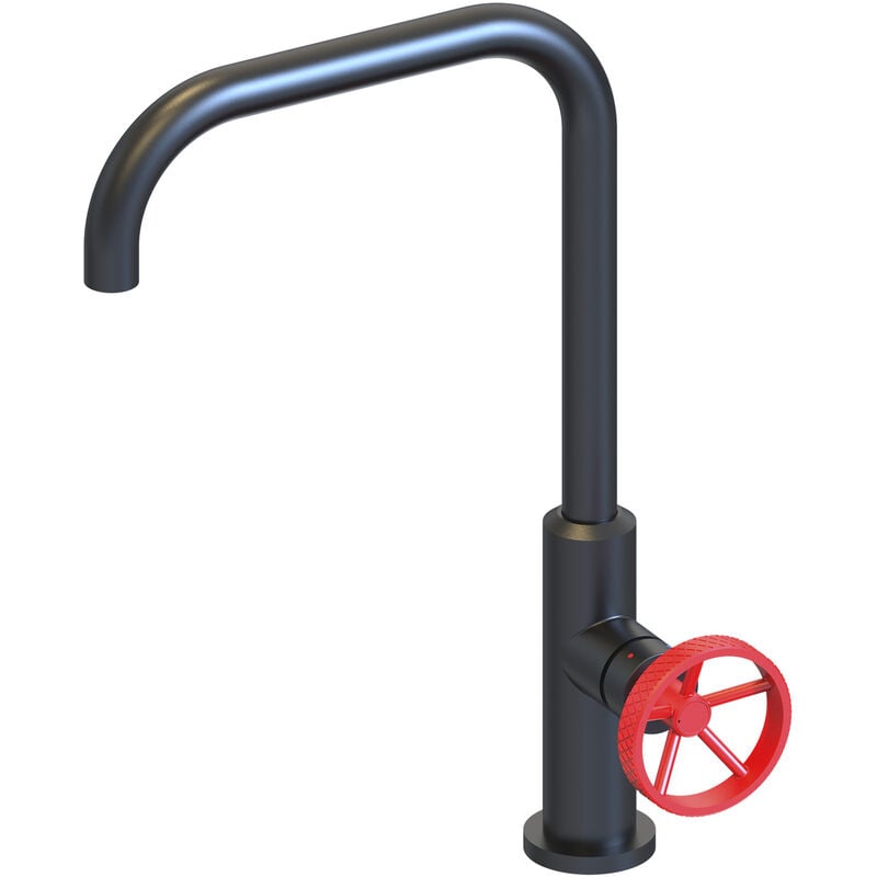 K2O - Robinet de Cuisine Mitigeur Delta 24x7x35cm Noir et Rouge avec Flexible de 45 cm, Bec Pivotant et Style Industriel