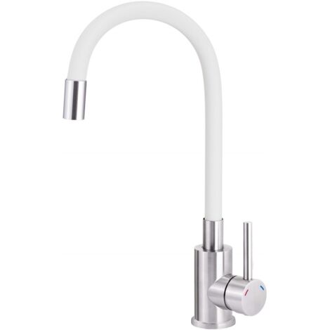 Grifo de cocina Luno blanco con caño flexible.