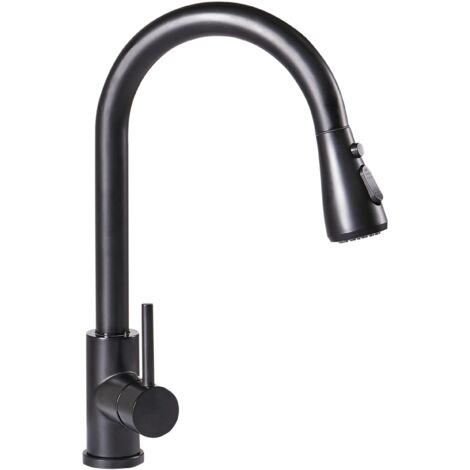 Grifo de cocina moderno con rociador extraíble mezclador de acero inoxidable acabado mate caño giratorio negro Paimun