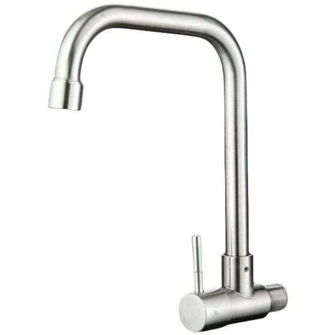 Grifo de cocina moderno Ulisem de acero inoxidable con caño giratorio para fregadero de agua fría montado en la pared
