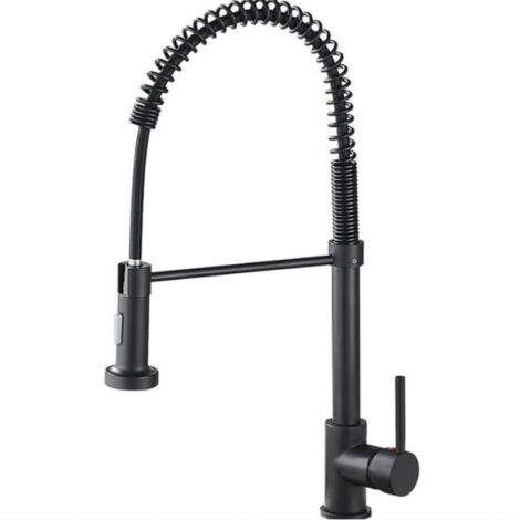 Grifo de cocina monomando negro con caño extraíble, moderno grifo giratorio de 360° de acero inoxidable para casa de campo, autocaravana, lavadero y caravana.