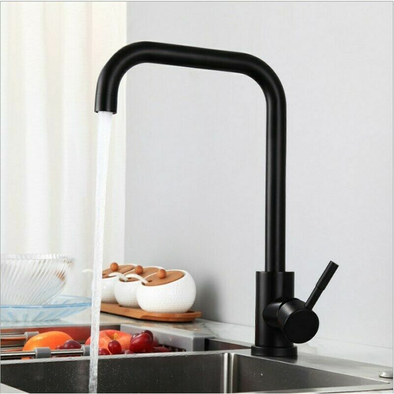 

Grifo de cocina negro Caño flexible alto de 7 formas Grifo mezclador de fregadero de cocina de acero inoxidable Acabado negro Grifos de agua fría y