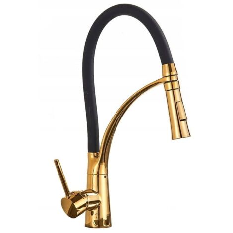 Grifo de cocina - negro con oro - extensión flexible