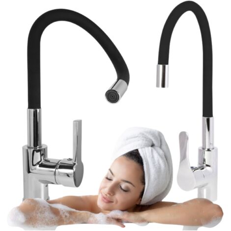 GRIFO DE COCINA NEGRO/CROMADO CON CAÑO FLEXIBLE SEM-2105