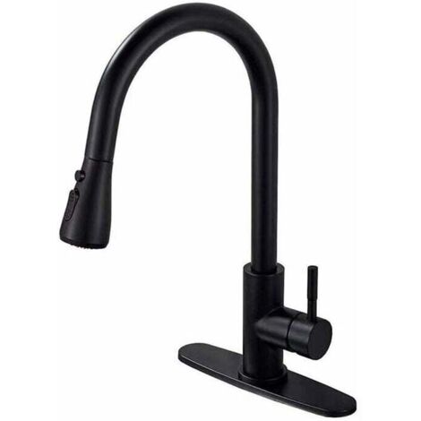Grifo de cocina - negro mate - rociador extraíble - giratorio 360° - acero inoxidable - grifo para fregadero - 3 funciones de mezcla