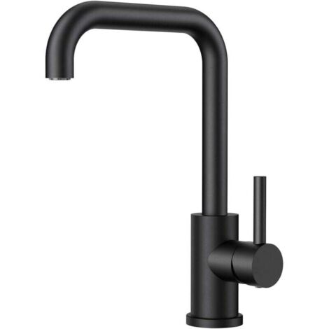 Grifo de cocina negro, mezclador giratorio de 360°, de acero inoxidable, monomando en forma de L, de un solo orificio