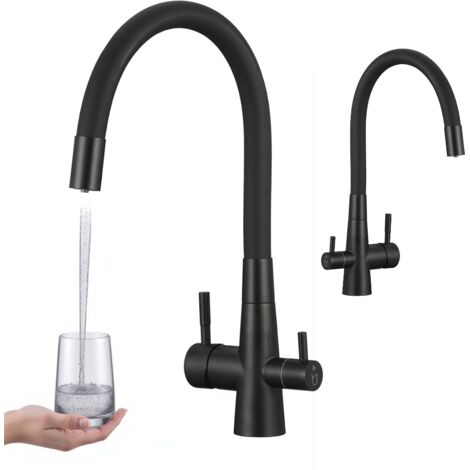 Grifo de cocina negro Riveco con filtro de agua y caño flexible