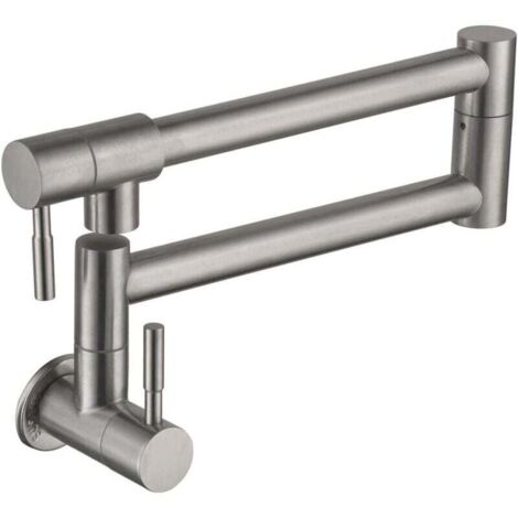 Grifo de cocina plegable, grifo de fregadero de pared, grifo mezclador de agua fría giratorio de 360 grados para cocina, un solo orificio, doble manija