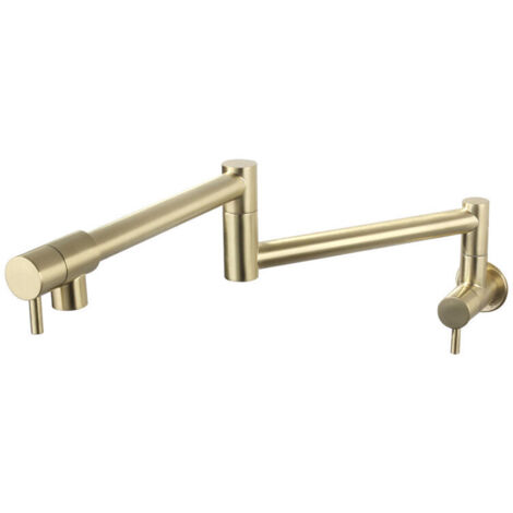 Grifo de cocina telescópico con función plegable, doble manija giratoria, grifo de agua fría simple en la pared, oro cepillado