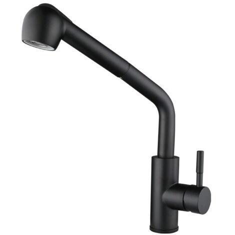 Grifo de cocina universal extraíble, acero inoxidable, doble chorro, color negro.
