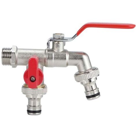Grifo de doble salida KZQ con adaptador para lavadora - Grifo de jardín exterior, anticongelante -10 ℃, resistente a altas temperaturas (120 ℃), antióxido, grifo para lavadora, latón