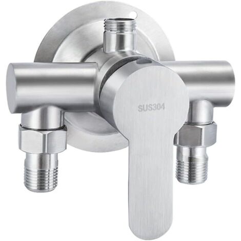 Grifo de ducha de pared de acero inoxidable, 3 puertos, 1/2 pulgada, acero inoxidable, grifo de ducha de pared