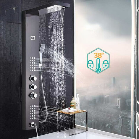Grifo de ducha termostático, panel de ducha, 3 manijas, mezclador de ducha de baño, columna de ducha con ducha de mano