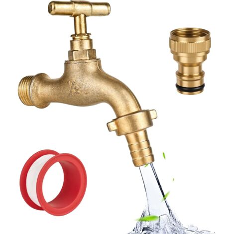 Grifo de jardín de 1/2" en latón resistente al óxido y a las heladas, con 1 conexión para manguera gratis, 1 rollo de cinta de sellado, válvula antigoteo, grifo de latón para exteriores.