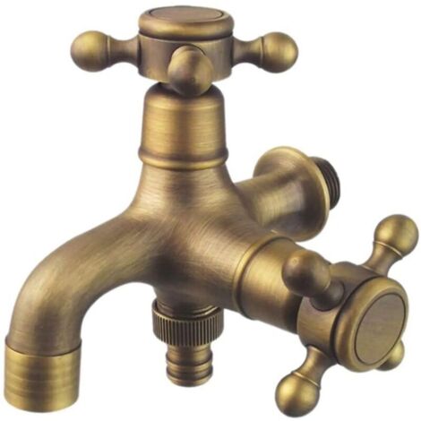 Grifo de jardín de estilo antiguo con doble drenaje, grifo de jardín de doble bola, grifo de jardín con percha, grifo de arandela de latón de 1/2"