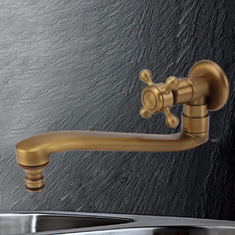 Grifo de jardín de estilo vintage con caño de cobre extensible, resistente a las heladas, para montaje en pared, monomando C