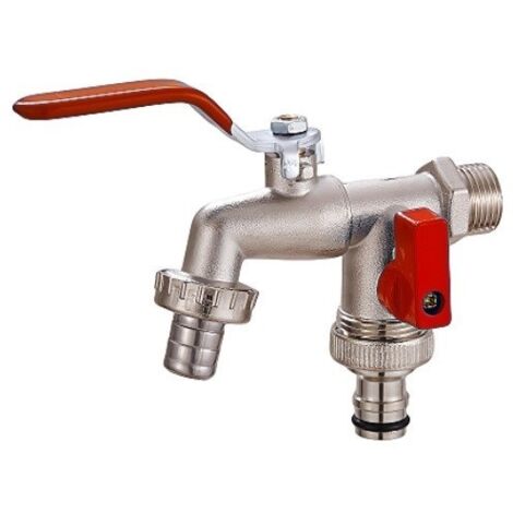 Grifo de jardín de latón de 1/2 pulgada con doble interruptor y conexión para manguera de doble salida.