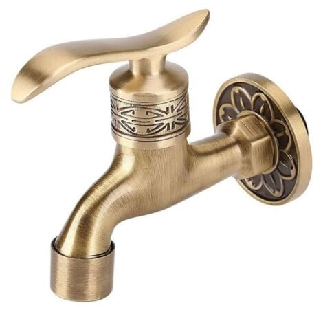 Grifo de latón antiguo genérico con mango para lavandería, baño, montaje en pared, grifo para lavadora, jardín al aire libre, manguera única, grifo largo y frío