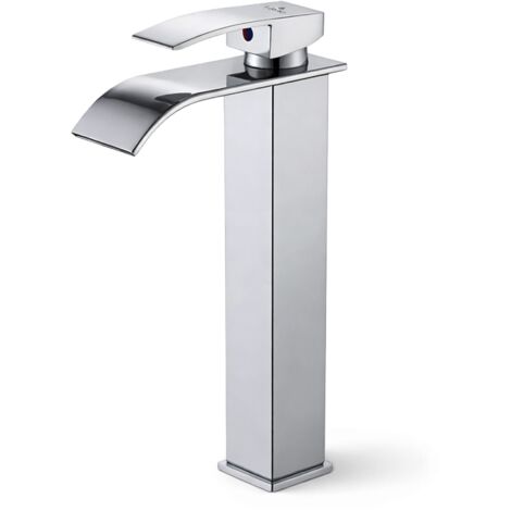 Grifo de lavabo alto de cascada cromado sobre encimera mezclador de baño EVIO