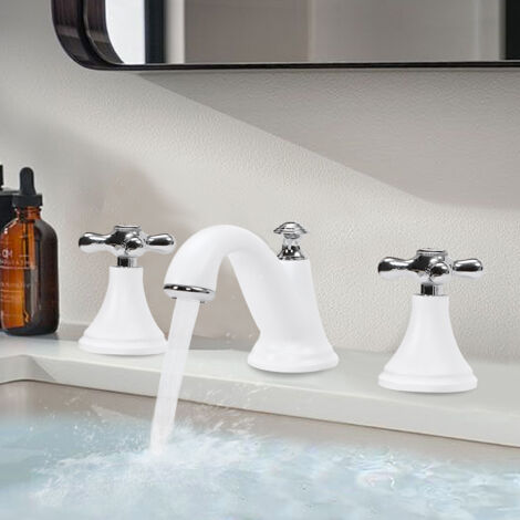 Grifo de lavabo blanco 3 orificios, interfaz estándar G1/2 pulgadas, grifo mezclador