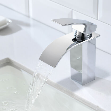 Grifo de Lavabo Cascada ,CECIPA Grifo de Cocina de Un Solo Lavabo de Acero Inoxidable Ajustable en Frío y Calor, Superficie Cepillada