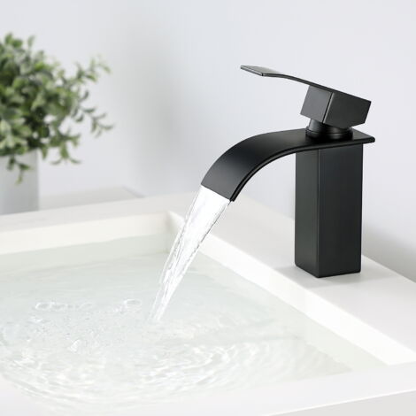 Grifo de Lavabo Cascada Negro CECIPA Grifo de Cocina de Un Solo Lavabo de Acero Inoxidable Ajustable en Frío y Calor