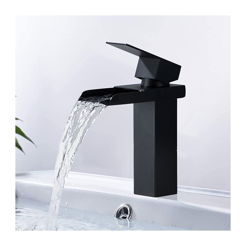 

Grifo de Lavabo Cascada Negro Cuadrado Estilo Moderno Mezclador Monomando para Lavabo Grifería de Baño Elegente