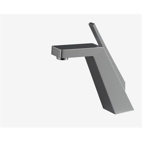 Grifo de lavabo con cara negra/cromada, grifo monomando para lavabo, mezclador de agua fría y caliente para grifería de baño, color gris