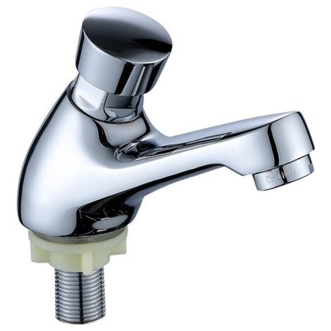 Grifo de lavabo con cierre automático Crediri, cromado, ahorrador de agua (1 unidad)