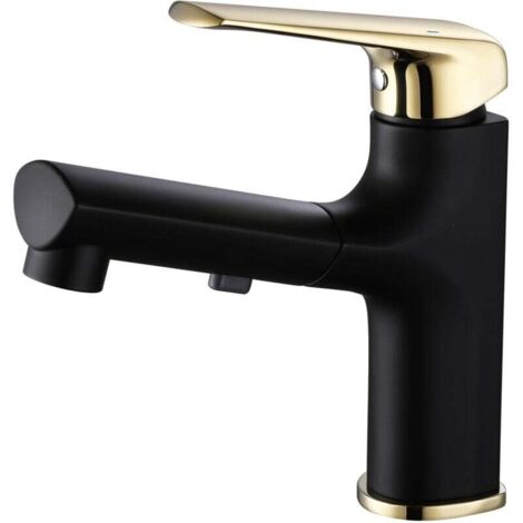 Grifo de lavabo con ducha extraíble, grifos de lavabo de latón, oro negro