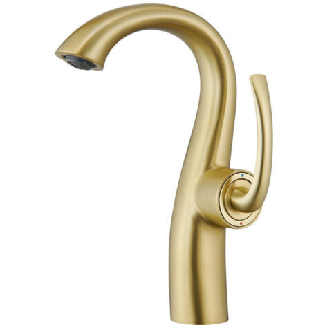 Grifo de lavabo con superficie galvanizada, equipado con manguera de suministro de agua de 60 cm, color oro cepillado.