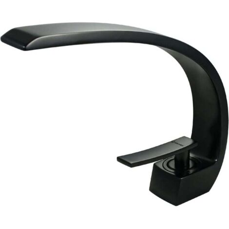 Grifo de lavabo cromado con línea de suministro, grifo de lavabo de un solo orificio con diseño único, grifo mezclador de lavabo (negro)