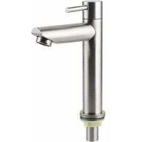 Grifo de lavabo de acero inoxidable cepillado con agua fría y caliente, accesorio de baño para cocina y baño (grifo plano de agua fría).