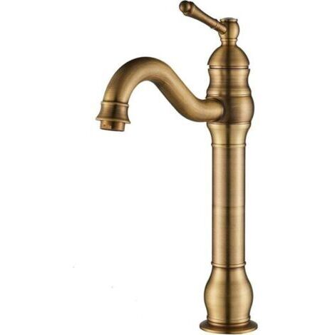 Grifo de lavabo de baño giratorio 360° de bronce vintage, monomando, caño alto, agua fría y caliente opcional, color bronce.