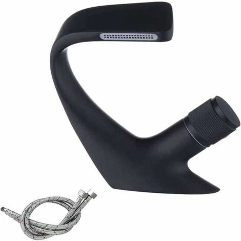 Grifo de lavabo de baño, negro mate, grifo de baño moderno tipo cascada, grifo de lavabo de un solo orificio