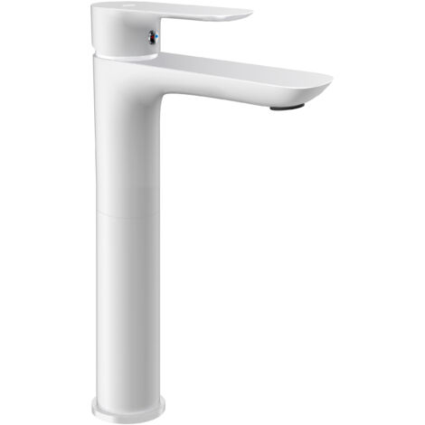 Grifo de Lavabo de Caño Alto Modelo CASSIO Fabricado en Latón Monomando Acabado en Blanco