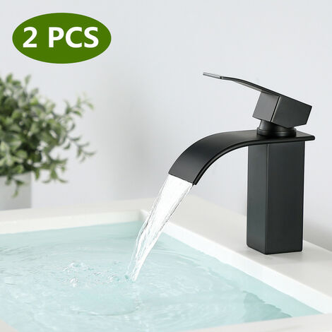 Grifo lavabo negro mate baño cascada alto de latón homelody