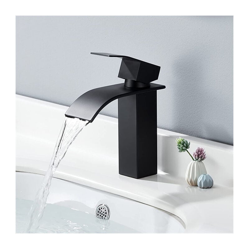 

Grifo Lavabo Cascada Grifo de Lavabo Negro Grifo Baño,Mezclador Monomando Lavabo con Válvula De Cerámica,Agua Caliente y Fría Ajustable,Grifo