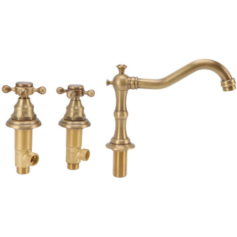 Grifo de lavabo de cobre de dos manijas, antifugas y resistente a la corrosión, rosca G1/2, tres orificios, estilo antiguo.