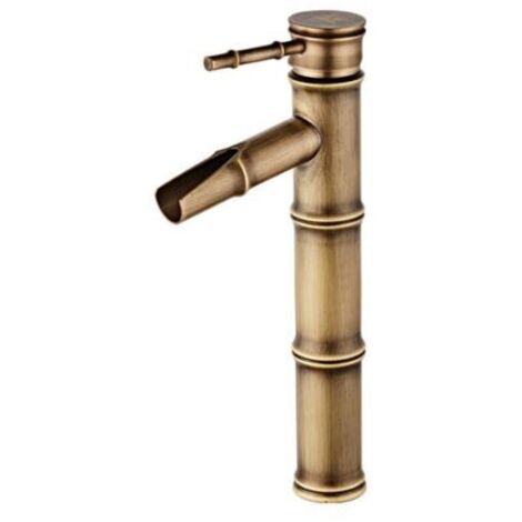 Grifo de lavabo de estilo antiguo, totalmente de cobre, para colocar sobre la encimera, de estilo europeo grifo de lavabo de bambú (estilo antiguo corto).