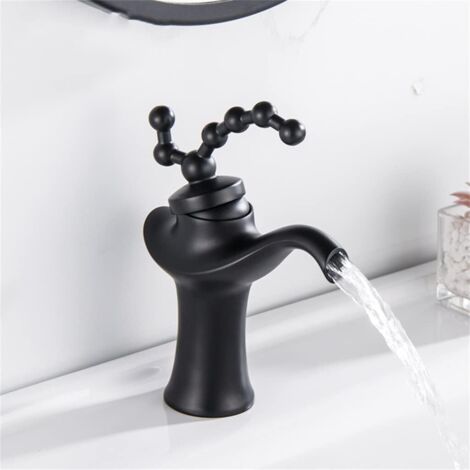 Grifo de lavabo de latón vintage, mezclador de baño europeo, mezcladores de fregadero de agua caliente y fría, negro