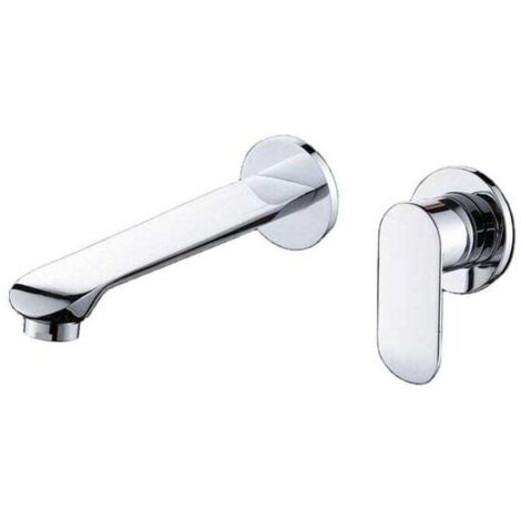 Grifo de lavabo de pared de 2 orificios, cuerpo empotrado, grifo de baño plateado