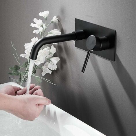 Grifo de lavabo de pared de cobre de alta calidad con control de agua fría y caliente, tecnología innovadora de revestimiento de superficie y agua blanda sin salpicaduras para baños modernos.