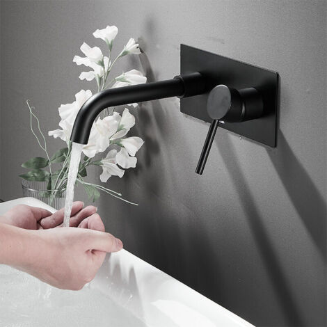 Grifo de lavabo de pared de cobre de alta calidad con control de agua fría y caliente, tecnología innovadora de revestimiento de superficie y agua blanda sin salpicaduras para baños modernos.