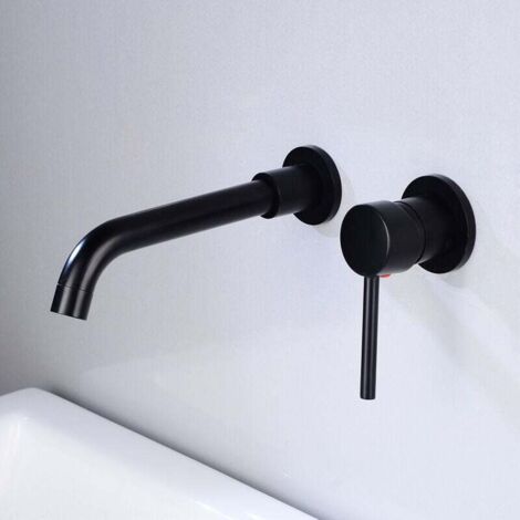 Grifo de lavabo de pared, mezclador de latón de alta calidad, grifo de baño empotrado, grifo giratorio de 360° para agua caliente y fría, color negro.