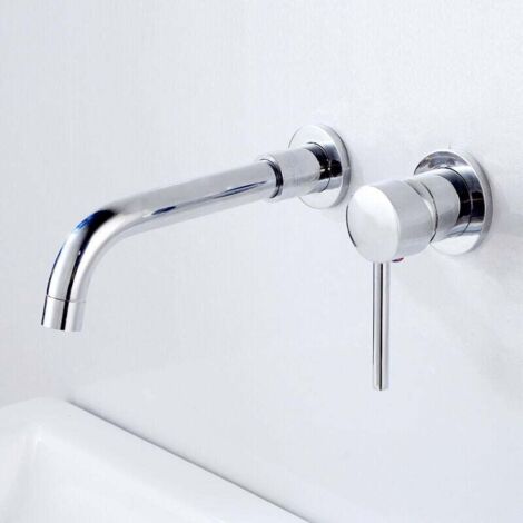 Grifo de lavabo de pared, mezclador de latón de alta calidad, grifo de baño empotrado, grifo giratorio de 360° para agua caliente y fría, color plateado.