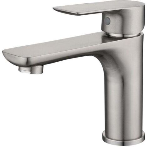 Grifo de lavabo de un solo orificio, acero inoxidable 304, cepillado caliente y frío, mezclador de lavabo de baño