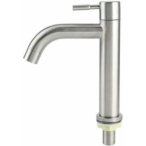 Grifo de lavabo de un solo orificio G1/2 de acero inoxidable cepillado con grifo grande de apertura rápida para lavabo de baño, balcón, grifo de lavabo doméstico, jarrón