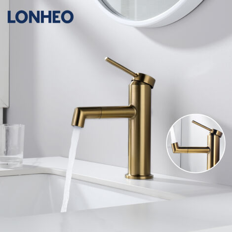 Grifo de lavabo Dorado Caño giratorio de 360 grados Mezclador monomando de lavabo Grifo de baño