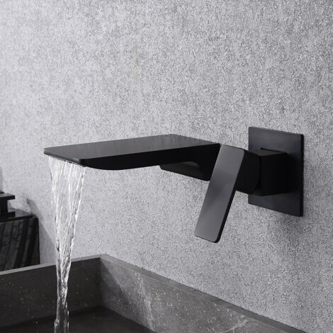 Grifo de lavabo empotrado tipo cascada, cuerpo de latón y cartucho cerámico, color negro